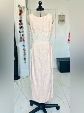 Donna Morgan Blush Pink Maxi Dress with White Lace Waist